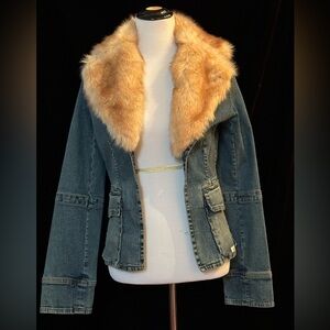 Baby Phat jean jacket with detachable faux fur collar. Size L
